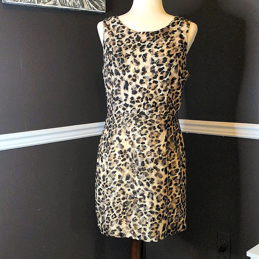 Forever 21 leopard print sleeveless scoop neck textured mini dress size …